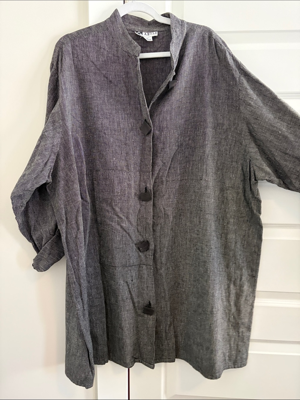 Charcoal Gray Button-Front Linen Tunic Jacket 100% cotton.
